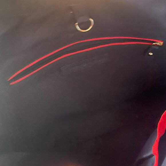 Tommy Hilfiger NWT Navy Blue Leather Tote Bag with Red and White Stripe Accents - Picture 10 of 14